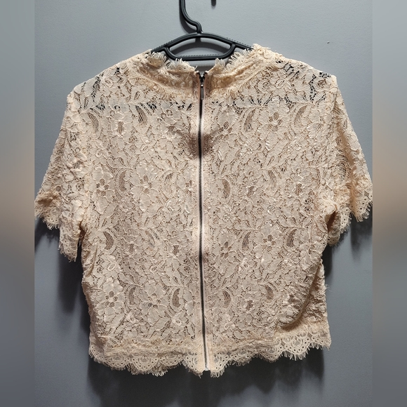 Zara Blush Pink Lace Zipper Top Blouse Size Large - Picture 3 of 3